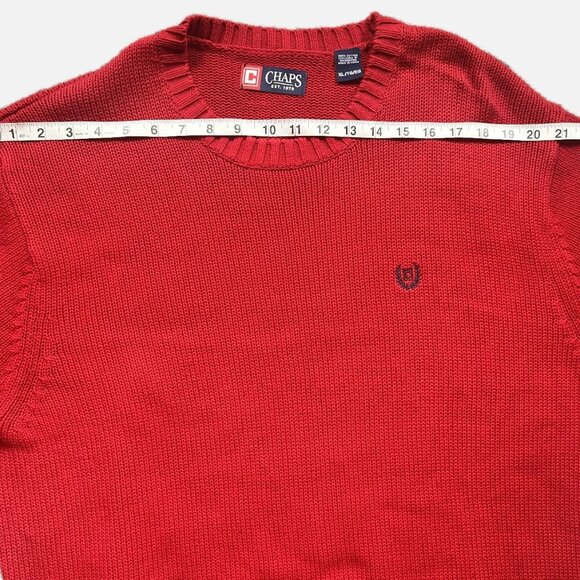 Chaps Red Cotton Crewneck Sweater Men’s XL Classic Knit Pullover Casual - Picture 3 of 7